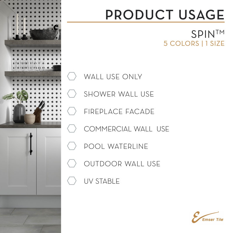 Spin™ 11" x 11" Porcelain Pinwheel Mosaic Tile, White/Silver