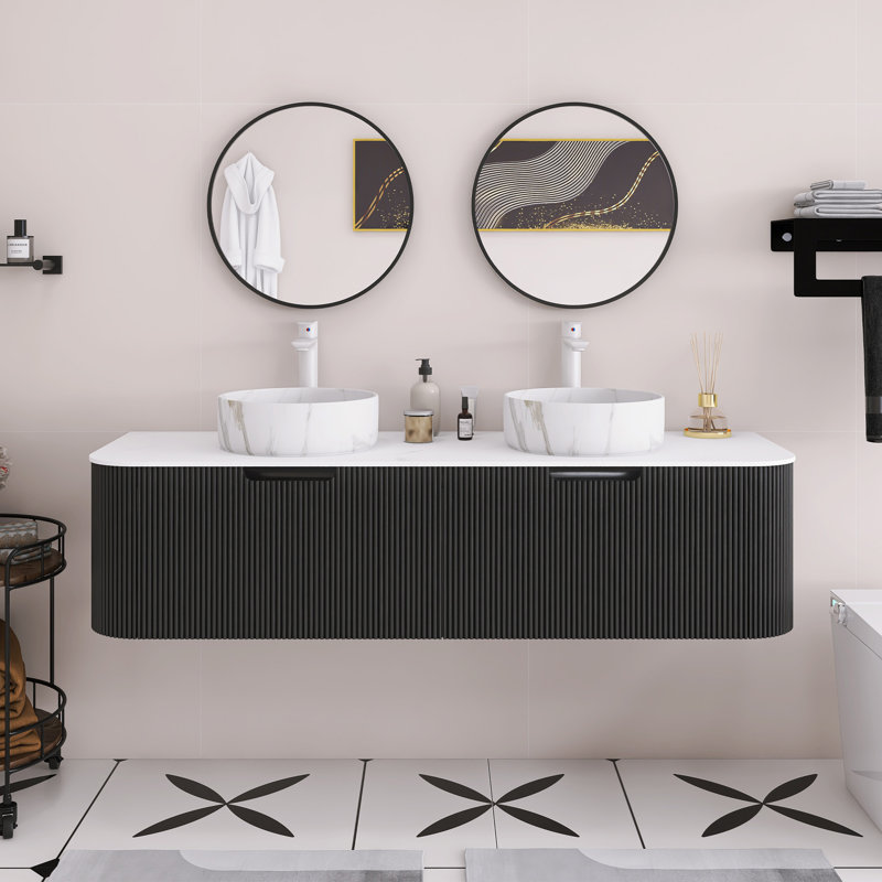 Meuble-lavabo mural 60 po Woodgrain, Noir