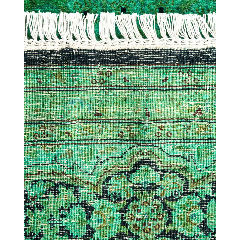 Tapis noué à la main unique en son genre Holsworth - vert