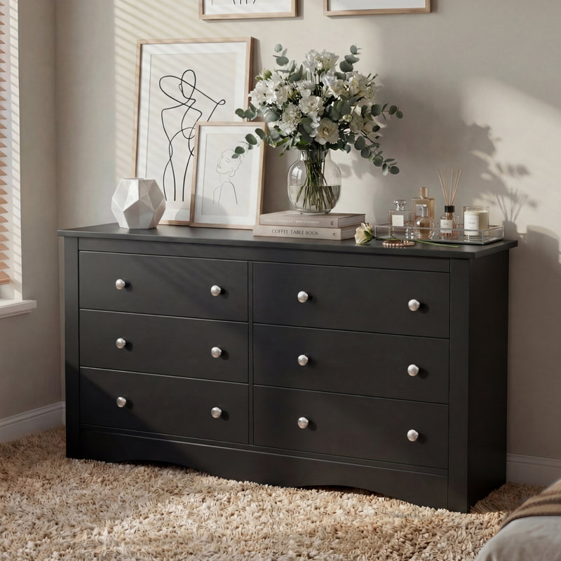 6-Drawer Large Capacity Storage Dresser, Versatile Storage Cabinet, Black
