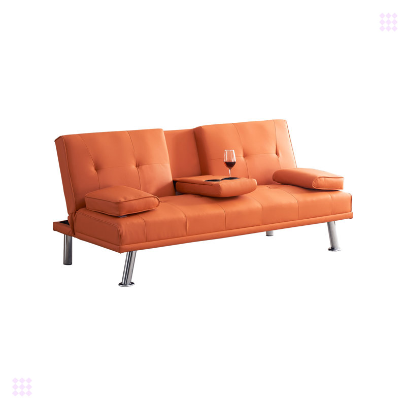 Gabouray 67'' Faux Leather Sofa, Orange Faux Leather