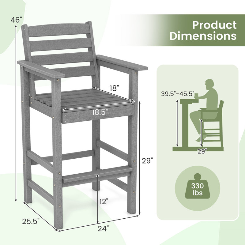 Ensemble de 4 tabourets de bar pour patio avec accoudoirs et repose-pieds, Gris