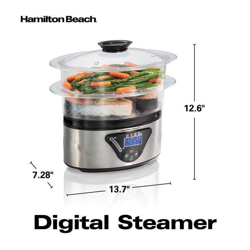 5.5 Quart Black and Silver Digital Steamer with Timer