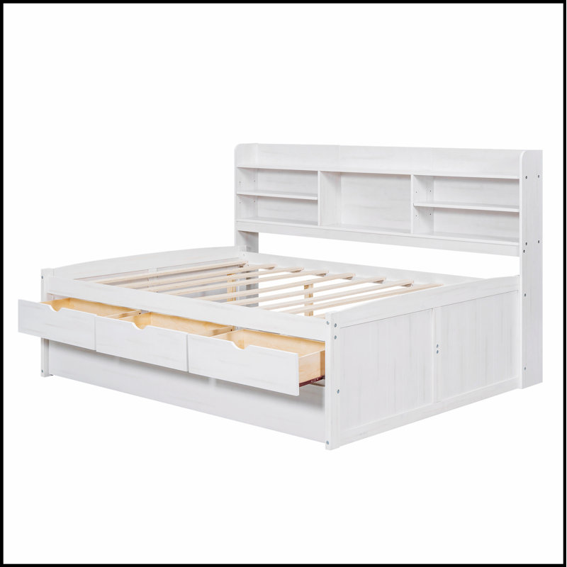 Lit capitaine en bois avec étagères intégrées, tiroirs de rangement et lit gigogne pour une meilleure organisation et une meilleure efficacité de l'espace