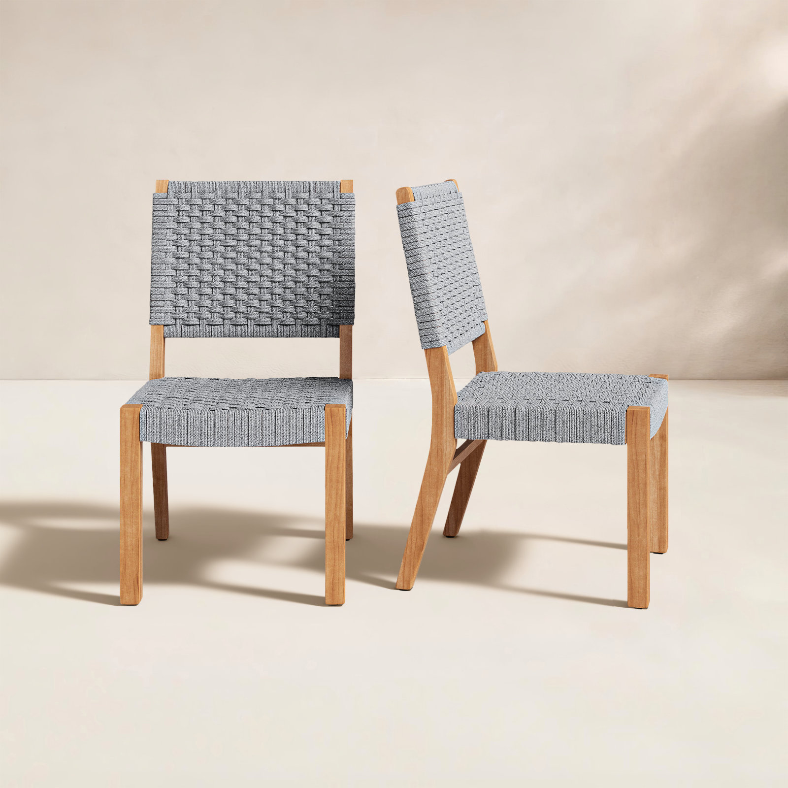 Seras Teak Wood Premium All-Weather Wicker Outdoor Dining Side Chair, Gray