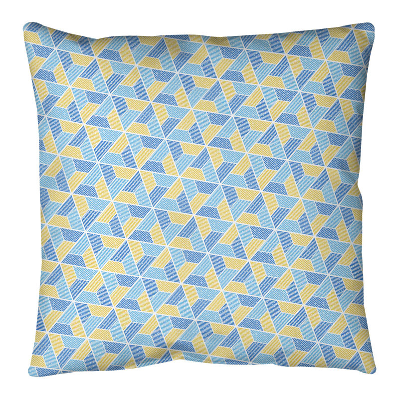 Oreiller de sol Katelyn Elizabeth Trapezoids, H 28 po x l 28 po, Bleu / Jaune