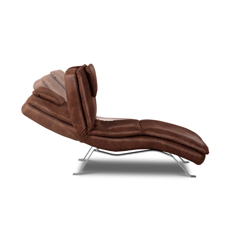 St Ives Aniline Leather Adjustable Backrest Indoor Chaise Lounge with Cushion, Dark cognac