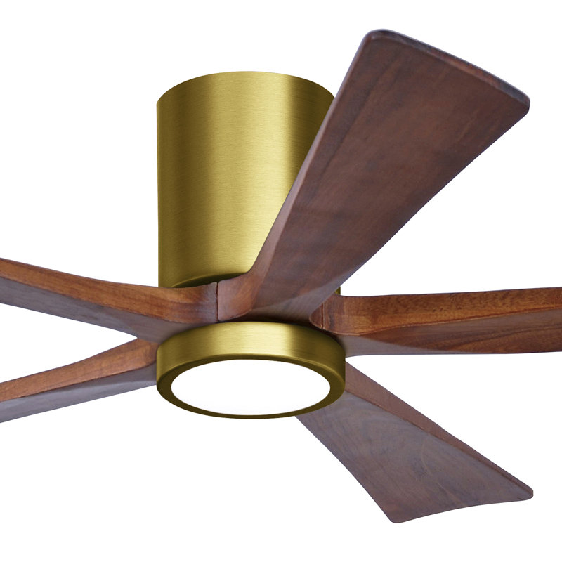Ventilateur de plafond à 5 pales DEL avec ensemble d'éclairage inclus Irene, Laiton brossé, 52", Ton noyer