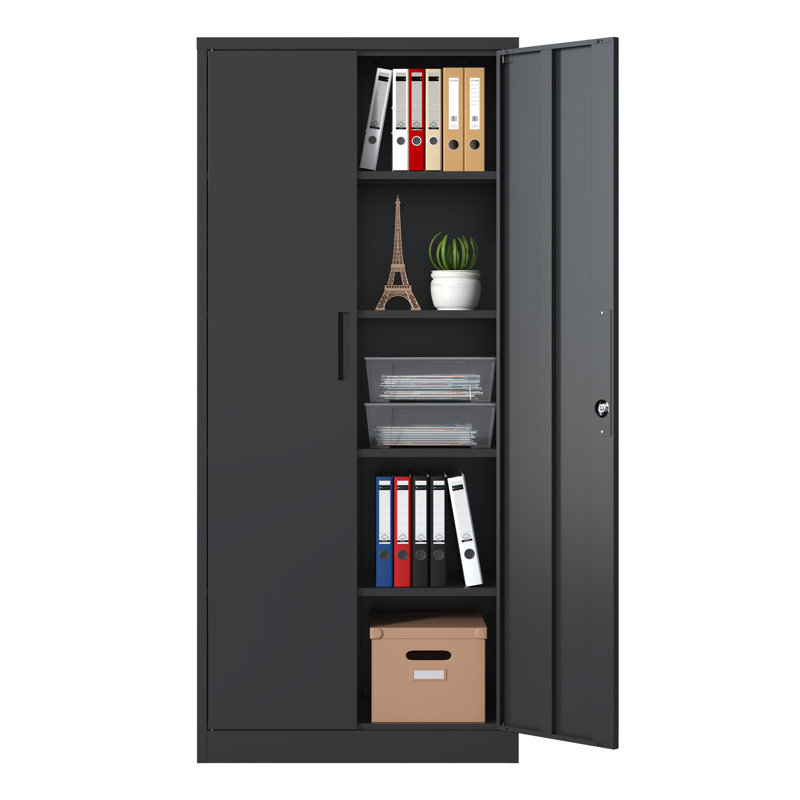 72"H Heavy Duty Metal Garage Storage Cabinet with Lock, Black Steel Lockable Cabinet with 4 Adjustable Shelves - Tall Storage Cabinet for Garage, Home Office, Pantry Organization