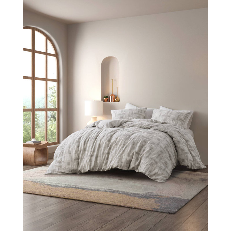 Cairo Ivory 100% Cotton Jacquard 3-Piece Full/Queen Comforter Set, Full/Queen Comforter + 2 Standard Shams