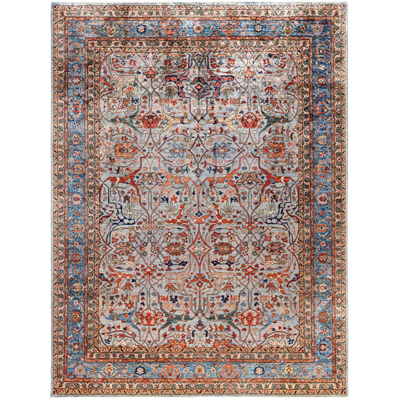 Tapis noué à la main unique en son genre Raffin - gris, 8 pi 10 po x 11 pi 9 po