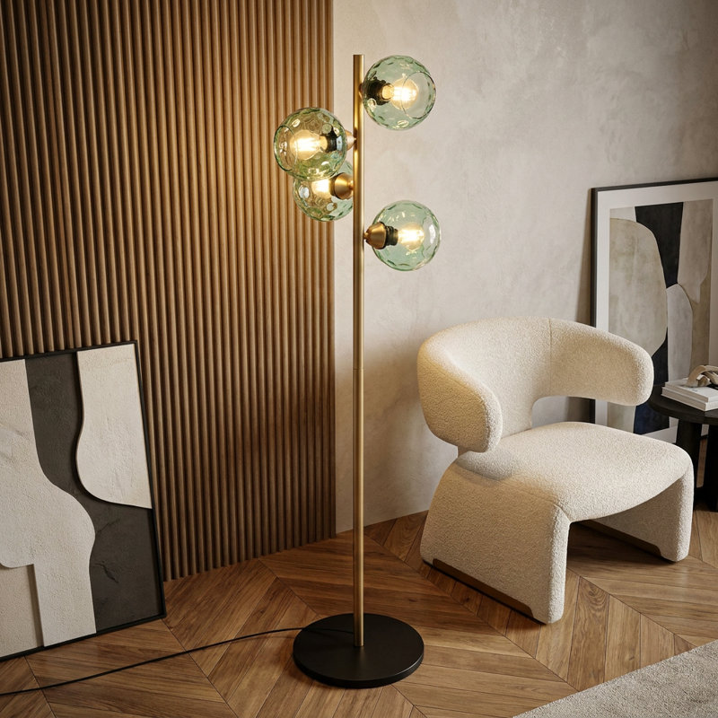 Lampe sur pied Sylvan à 4 lumières avec globe en verre doré