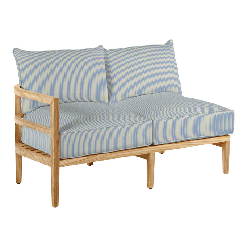 Santa Barbara 57.5" Wide Teak Loveseat with Cushions, Natural Teak, Dove Sunbrella® Linen, Welt + Standard fill