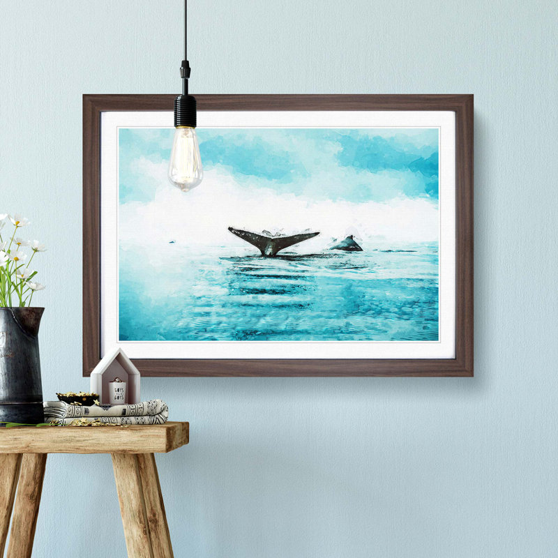 Two Humpback Whales in Abstract - Picture Frame Graphic Art Print, Walnut Framed, 62cm H x 87cm W x 2cm D