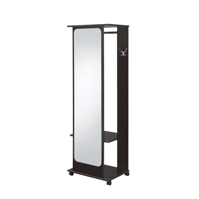 Kolen Finish Hall Tree with Storage Compartments, Hanging Rod, and Full-Length Mirror for Modern Entryways