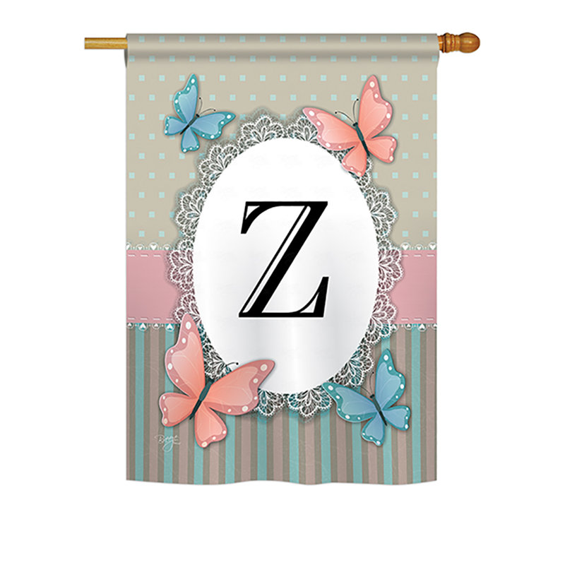 Drapeau de maison / jardin en polyester monogramme à 2 faces Shellman Butterflies, H 40 po x l 28 po, Z