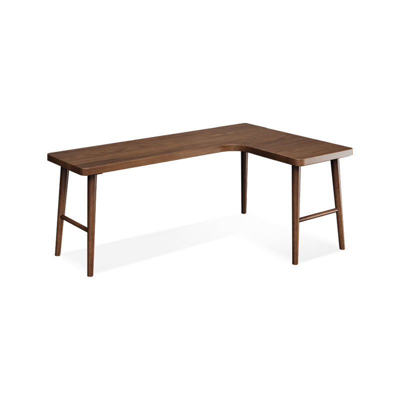 70.87"Walnut L-Shaped Solid Wood desk, Retour à droite, H 29,53 po x l 70,87 po x P 47,24 po