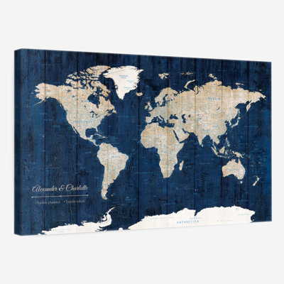 Personalized Wood Textured Push Pin World Map