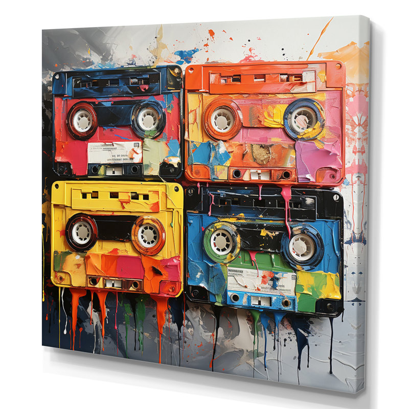 Popart Cassette Tapes VII, H 24 po x l 24 po x P 1 po, Toile tendue