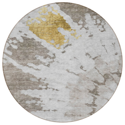 Tapis intérieur rond lavable abstrait ivoire 8 pi