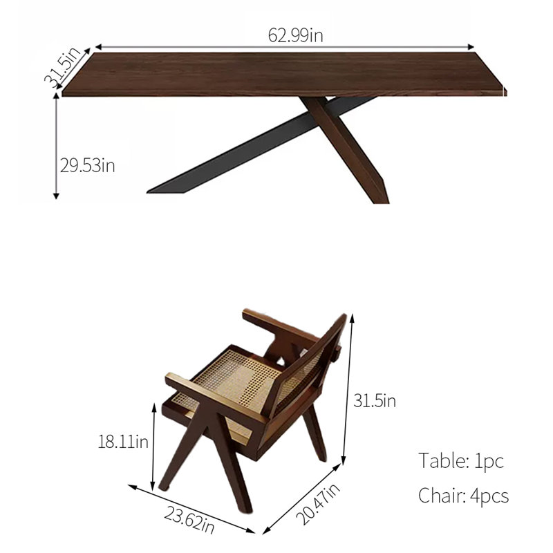 Ensemble de table de salle à manger Retro, H 29,53 po x L 62,99 po x l 31,5 po