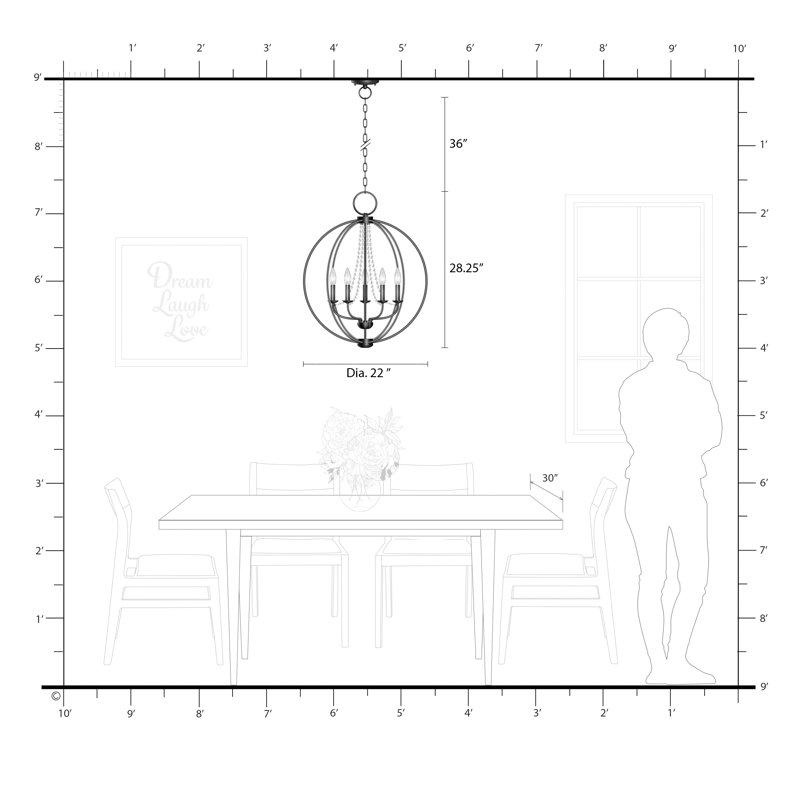 Ledjon 5 - Light Dimmable Globe Chandelier, Brushed Nickel