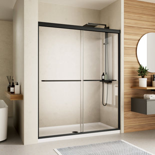 Porte de douche coulissante double en verre 44-48 "x H 70" semi-sans cadre