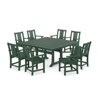 Ensemble repas de style campagnard carré 9 pièces avec pieds en tréteaux Prairie