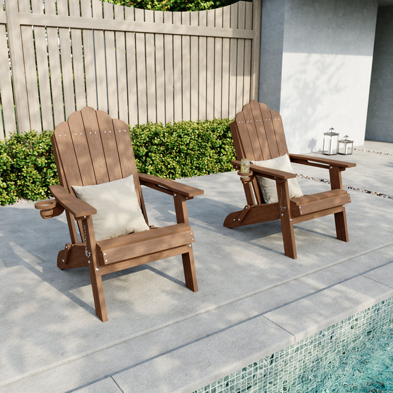 Ensemble de 2 chaises Adirondack pliantes en PEHD avec porte-gobelet, chaises de patio toutes saisons pour terrasse extérieure, assemblage facile