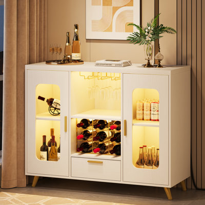 39" Wine Bar Cabinet with Power Outlets and LED Light by Wrought Studio