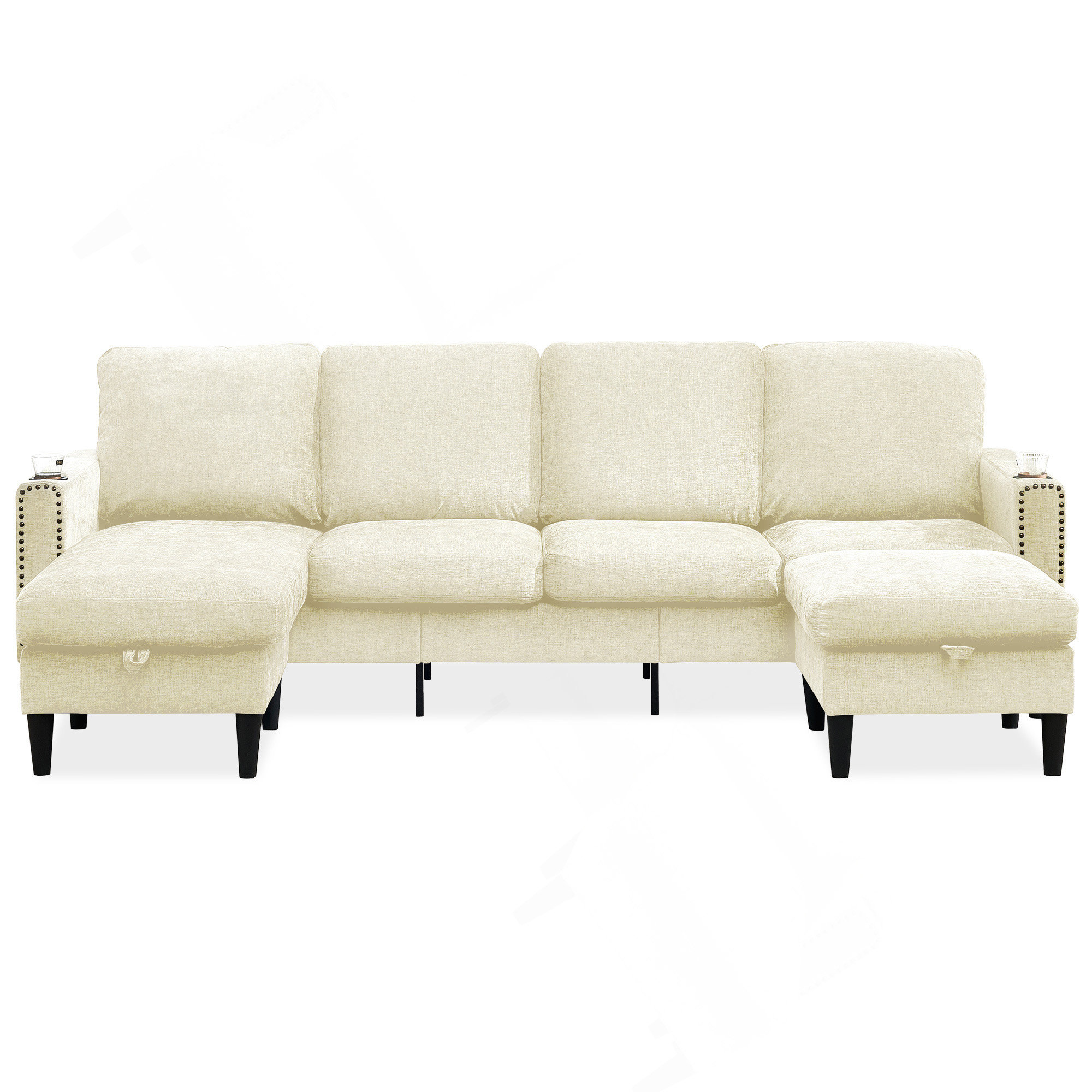 Latitude Run® Off White Chenille Sectional Sofa, U Shaped Sofa Couch ...