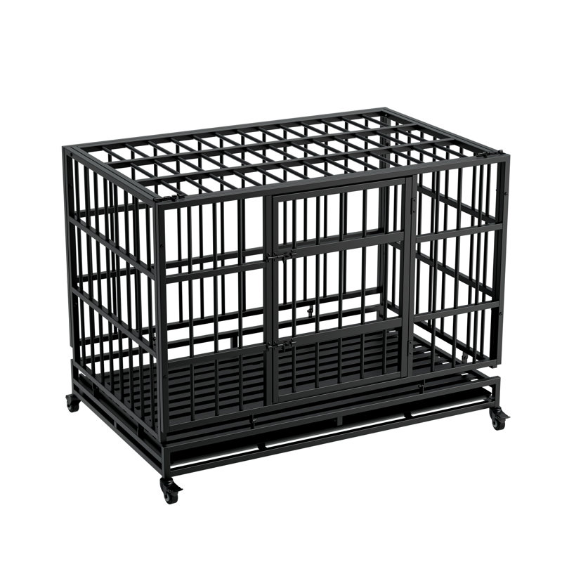 Cage pour chien robuste de 48 pouces avec roulettes, idéale pour les moyennes et grandes races, simple à monter, pliable - Cage indestructible