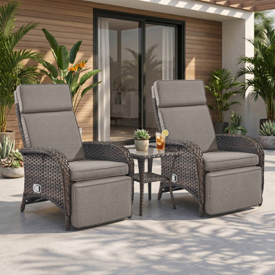 Serita Outdoor All-Weather PE Wicker Adjustable Reclining Lounge Chair With Cushions