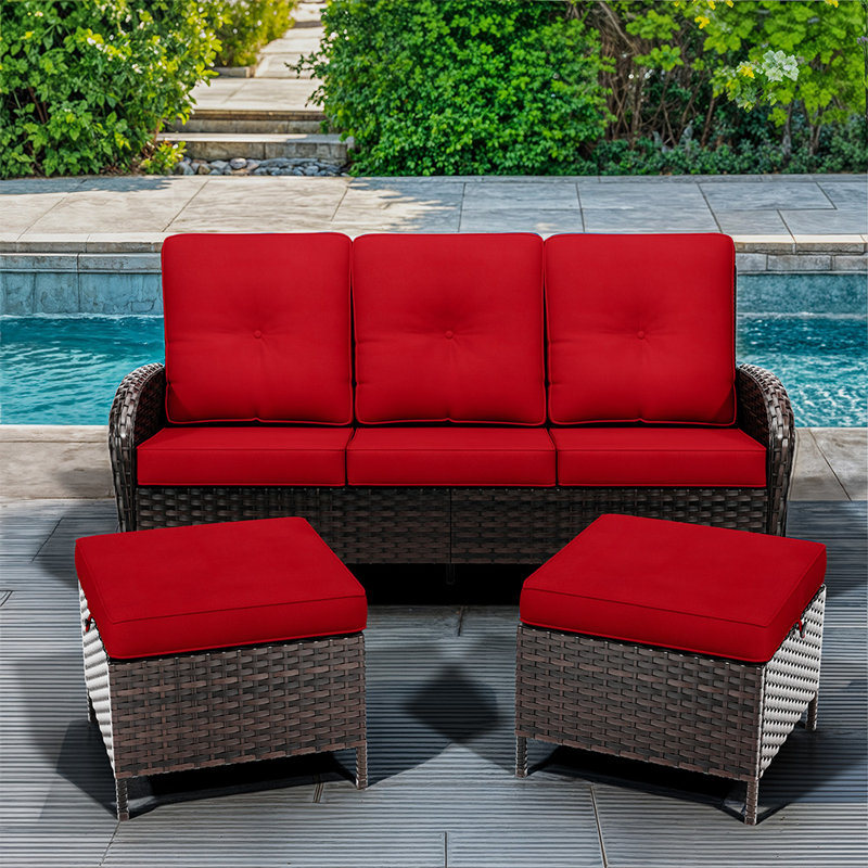 Ensemble de canapé d'extérieur 72 po 3 pièces 72 po, Rouge