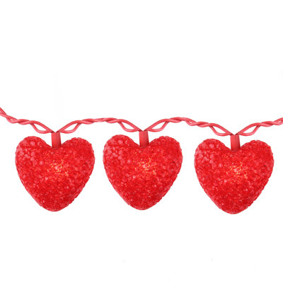 10-Count Red Heart Mini Valentine's Day Light Set 7.5ft Red Wire