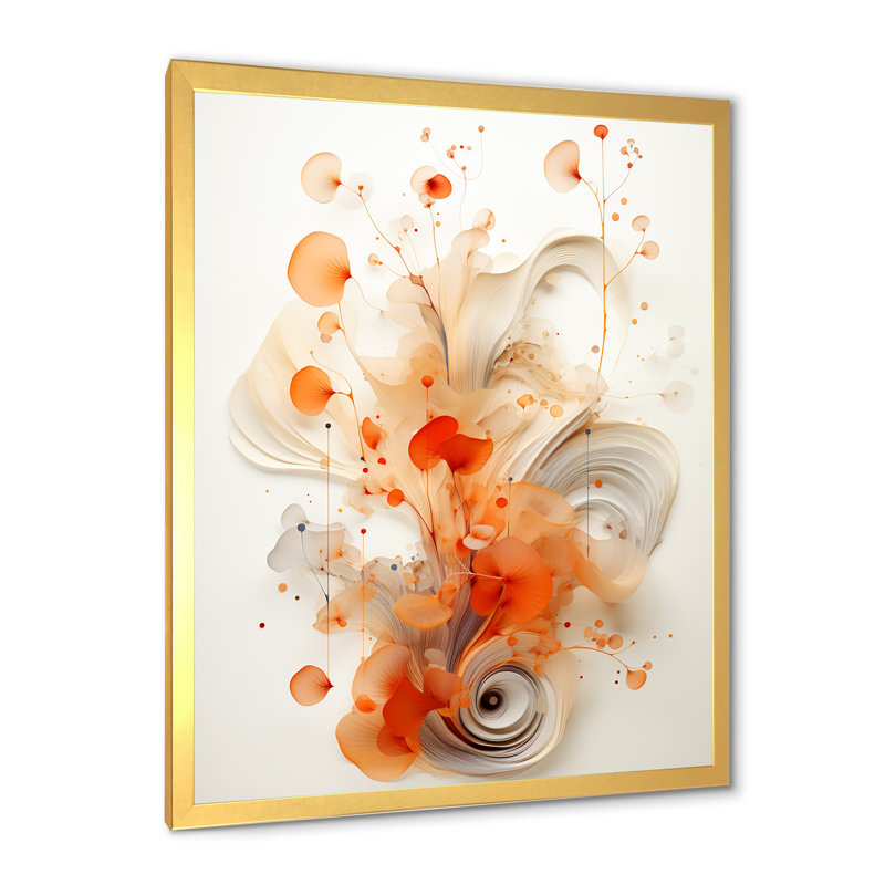 Orange symétrique en spirale IV - art mural géométrique, Cadre doré simple, H 32 po x l 16 po x P 1 po
