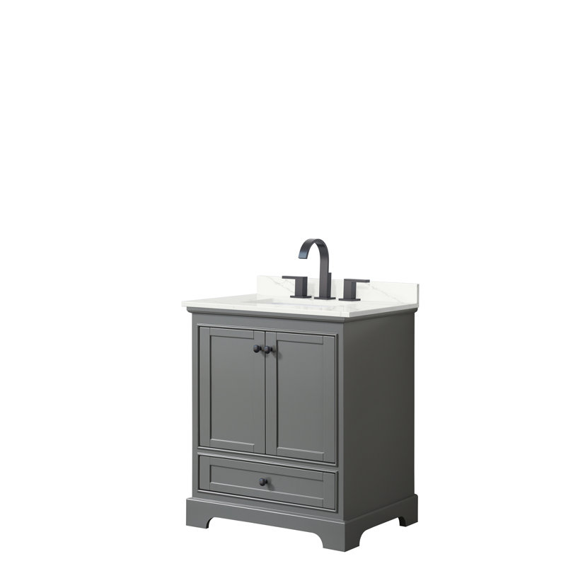 Deborah 30'' Single Bathroom Vanity with Marble Top, White Cultured Marble, Dark Gray, Matte Black