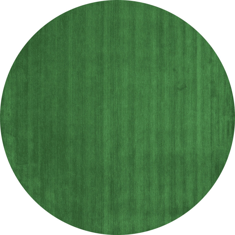 Tapis de couleur unie en laine et polyester tissé à la machine en vert, Rond 6 pi