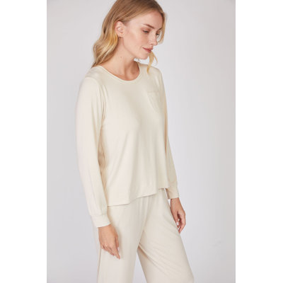 Pure Fiber Pleated Back Long Sleeve Top in Rayon Bamboo Blend