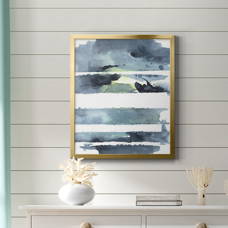 «Blue Memories I», toile encadrée de qualité supérieure - prête à être accrochée, Or, H 24 po x l 20 po