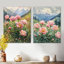 Pivoines dans la vallée de Windswept I - ensemble de 2 reproductions d'art murales florales en métal