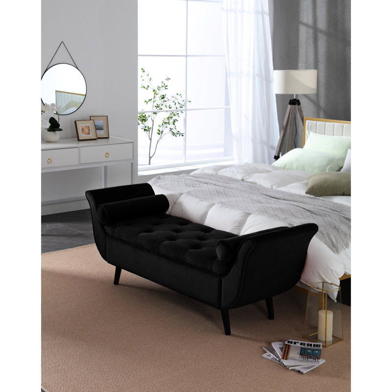 Classic Retro Design 65 - Inch Long Velvet Bench, Storage For Living Room And Bedroom Decor Timeless Upholstered Area Entryway