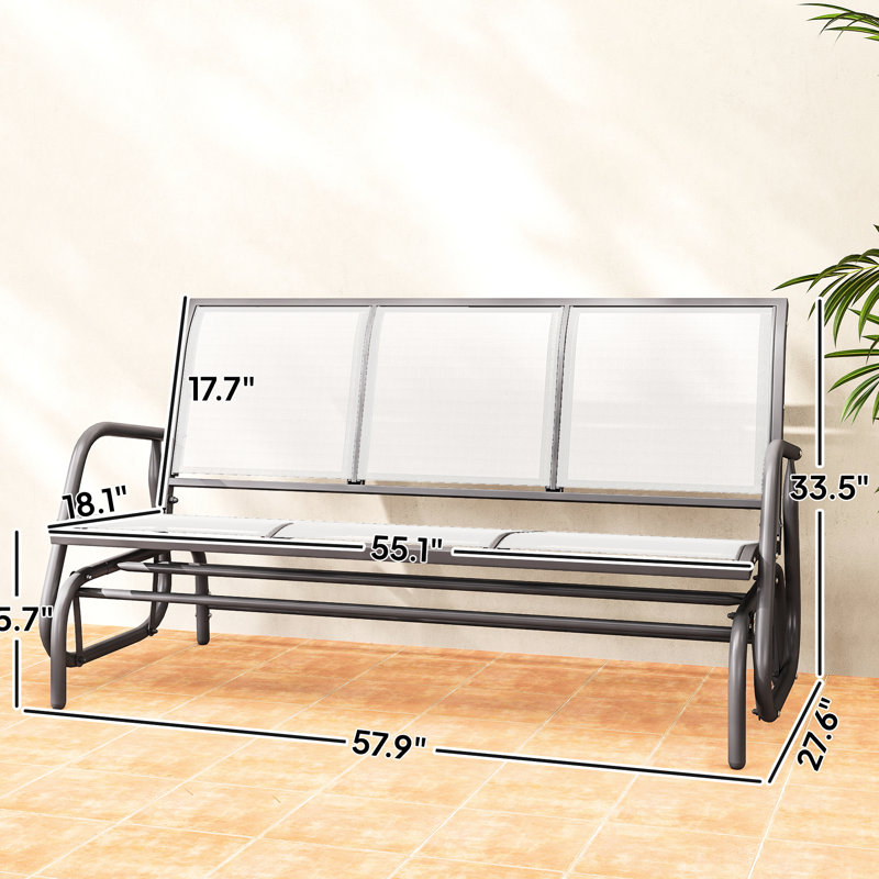 Banc oscillant 3 places pour l'extérieur, filet blanc crème, structure en métal, balançoire confortable pour relaxer le patio avec sièges, détente respirante