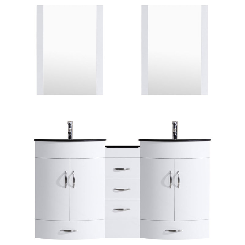 Ensemble de meuble-lavabo de salle de bain double 72 po avec miroir modern Marguez, Blanc
