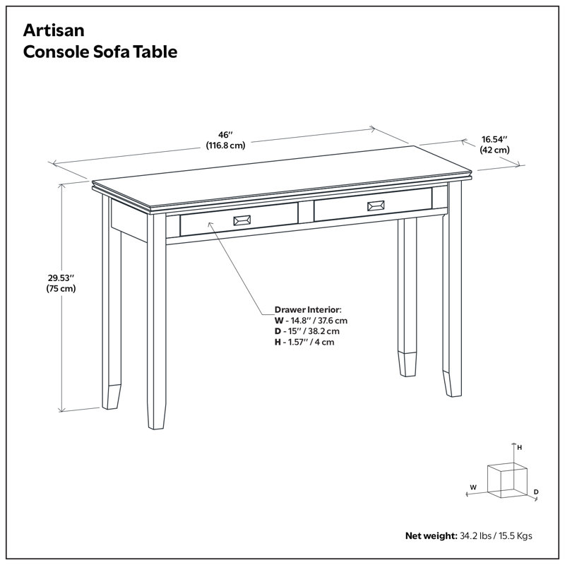 Table de canapé transitionnelle en bois massif l 46 po Artisan, Brun naturel vieilli