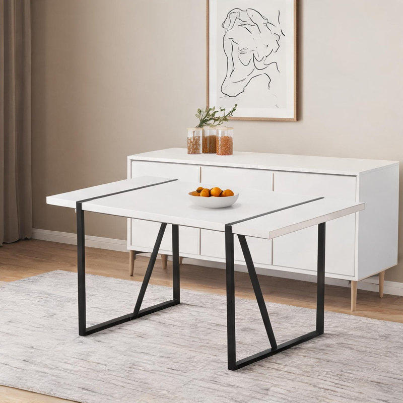 Table de salle à manger rectangulaire en panneau de fibres à densité moyenne blanche pour 4 à 6 personnes