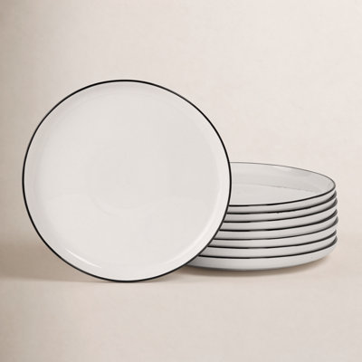 Gibson Home Oslo 8 Piece Porcelain Dinner Plate Set - Black Rim