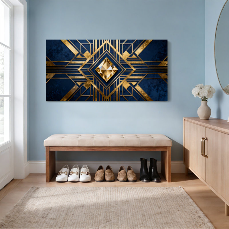 Ensemble de 1 tableau sur toile à motif losanges dorés Art déco, H 24 po x l 48 po