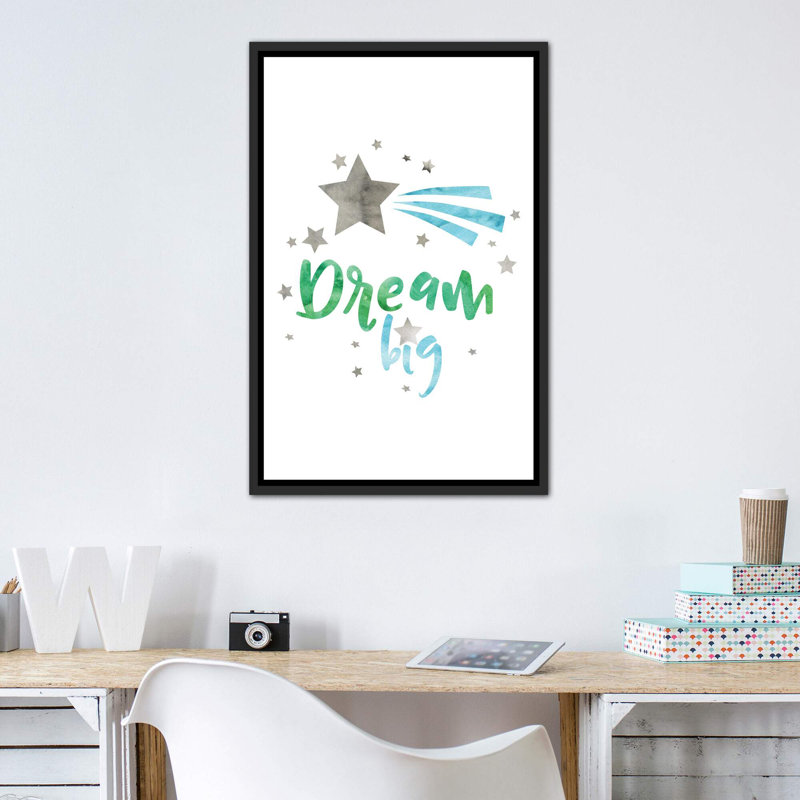 «Dream Big Green & Blue», reproduction d'art textuel, H 40 po x l 26 po x P 1,5 po, Toile avec cadre noir patiné