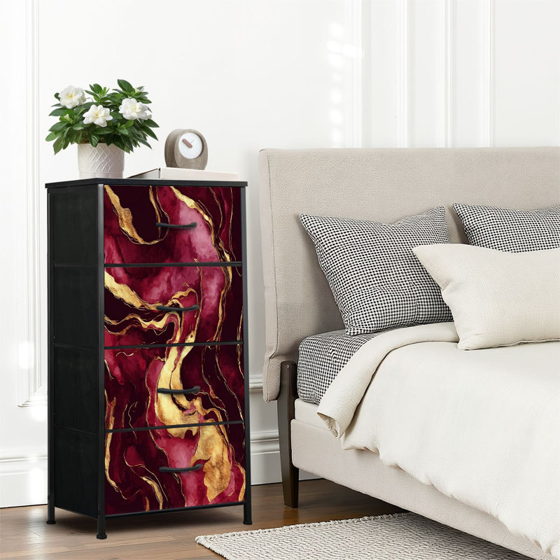 4 Drawer Dresser for Bedroom, Narrow Chest of Drawers, Wooden Top and Study Iron Frame 18"x37.5"-(WxH)